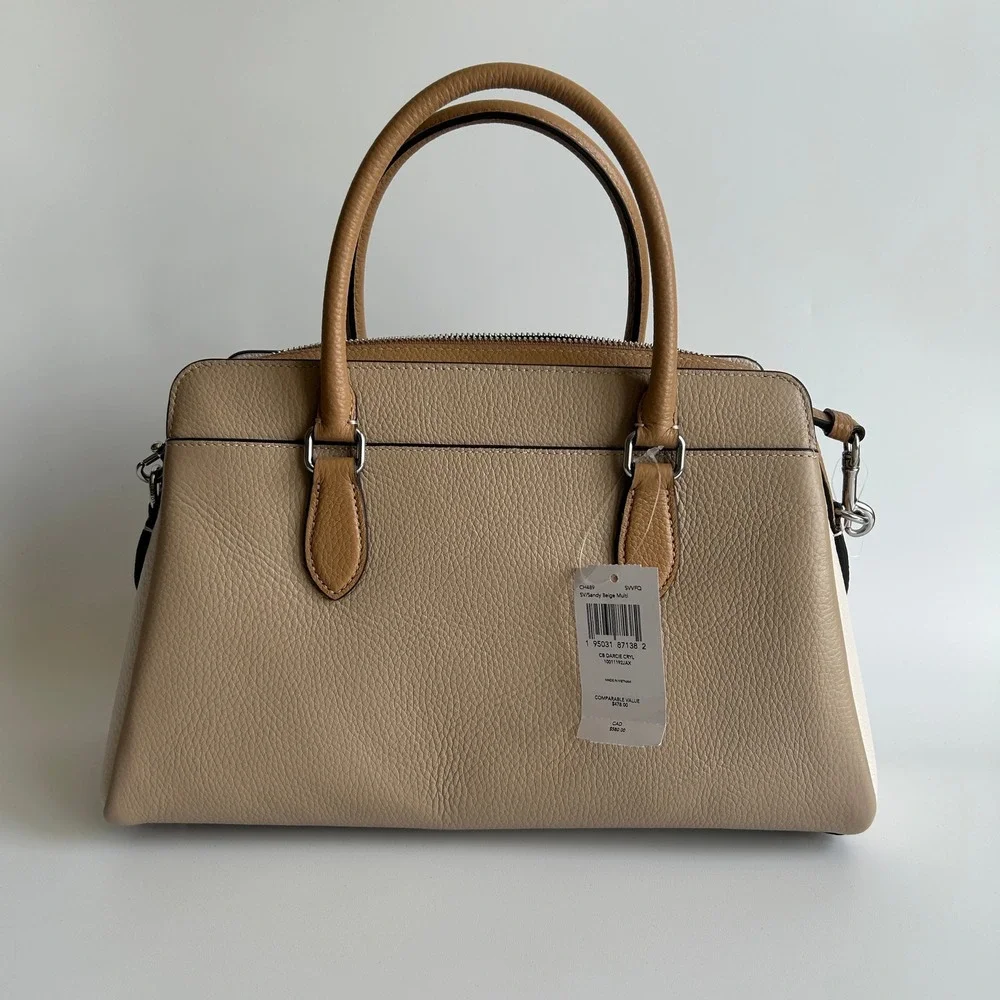 Coach Darcie Carryall Sandy Beige Multi Pebbled Leather Satchel NEW